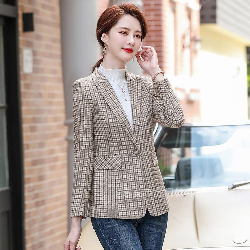 韩版修身格子小西装女式2025年秋冬新款职业装长袖西服外套女正装