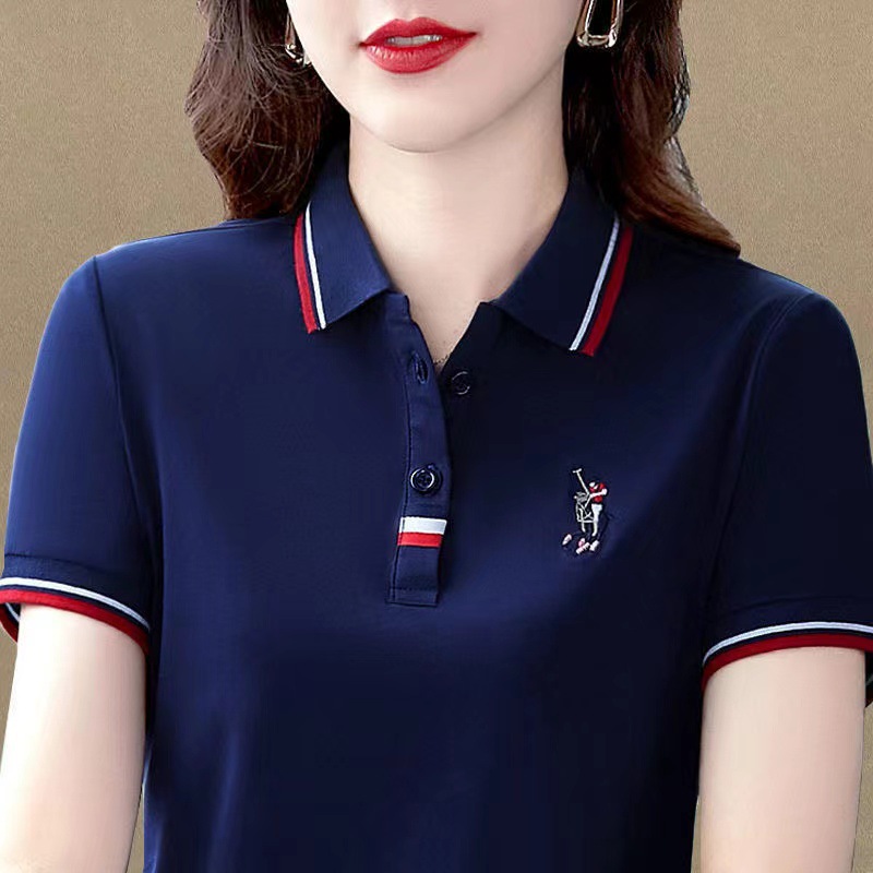 夏季韩版女士t恤短袖洋气减龄中年妈妈装大码休闲运动POLO衫上衣