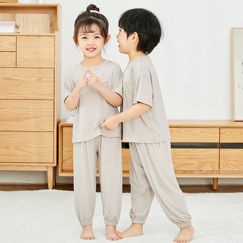 儿童睡衣男女童薄款短袖长裤家居服小中大童男孩女孩