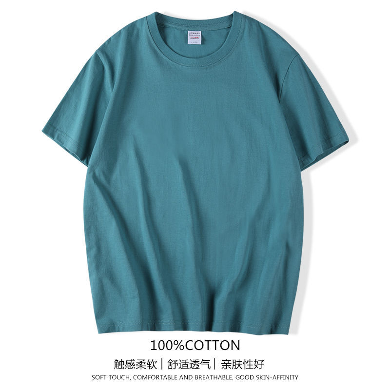 夏季 外贸男装水洗磨毛纯棉面料男士纯色圆领短袖T恤男欧美单t恤1