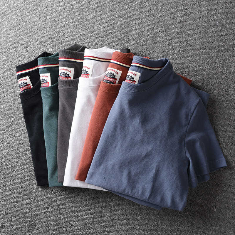 夏季 外贸男装水洗磨毛纯棉面料男士纯色圆领短袖T恤男欧美单t恤8